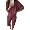 imagePRETTYGARDEN Womens Fall 2 Piece Lounge Set Long Sleeve Tops Ribbed Pants Spring Matching Sweatsuit Travel Outfits ClothesWine Red