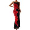 imagePRETTYGARDEN Womens Summer Dresses 2025 Elegant Spaghetti Straps Evening Gown Floral Print Bodycon Maxi Mesh SundressBlack and Red Floral