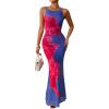 imagePRETTYGARDEN Womens Summer Dresses 2025 Elegant Spaghetti Straps Evening Gown Floral Print Bodycon Maxi Mesh SundressBlue and Red Floral