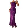 imagePRETTYGARDEN Womens Summer Dresses 2025 Elegant Spaghetti Straps Evening Gown Floral Print Bodycon Maxi Mesh SundressPurple Floral