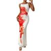 imagePRETTYGARDEN Womens Summer Dresses 2025 Elegant Spaghetti Straps Evening Gown Floral Print Bodycon Maxi Mesh SundressWhite and Orange Floral