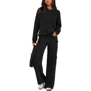 imagePRETTYGARDEN 2 Piece Sets For Women Fall 2025 Sweatsuits Outfits Lounge Matching Hoodie Set Travel Track Suits Winter ClothesBlack