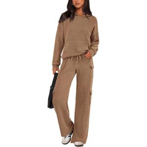 imagePRETTYGARDEN 2 Piece Sets For Women Fall 2025 Sweatsuits Outfits Lounge Matching Hoodie Set Travel Track Suits Winter ClothesCamel