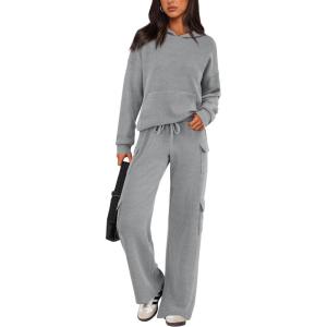 imagePRETTYGARDEN 2 Piece Sets For Women Fall 2025 Sweatsuits Outfits Lounge Matching Hoodie Set Travel Track Suits Winter ClothesGrey