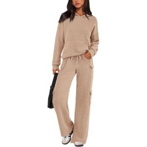 imagePRETTYGARDEN 2 Piece Sets For Women Fall 2025 Sweatsuits Outfits Lounge Matching Hoodie Set Travel Track Suits Winter ClothesLight Khaki