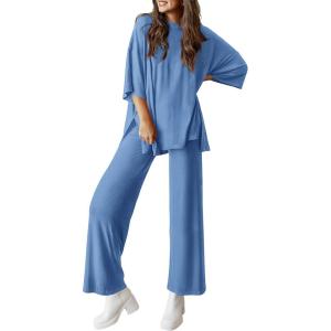 imagePRETTYGARDEN Two Piece Sets For Women Summer Fashion Lounge Matching Set 2025 Travel Vacation Airport Outfits ClothingSky Blue