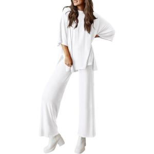 imagePRETTYGARDEN Two Piece Sets For Women Summer Fashion Lounge Matching Set 2025 Travel Vacation Airport Outfits ClothingWhite