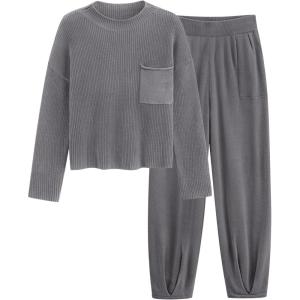 imagePRETTYGARDEN Two Piece Sets for Women 2025 Pullover Sweater High Waisted Sweatpants Tracksuit Lounge Set Fall Winter OutfitsDark Grey