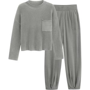 imagePRETTYGARDEN Two Piece Sets for Women 2025 Pullover Sweater High Waisted Sweatpants Tracksuit Lounge Set Fall Winter OutfitsLight Grey