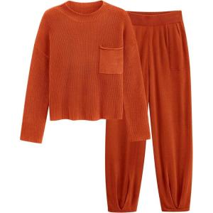 imagePRETTYGARDEN Two Piece Sets for Women 2025 Pullover Sweater High Waisted Sweatpants Tracksuit Lounge Set Fall Winter OutfitsOrange