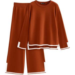 imagePRETTYGARDEN Womens 2 Piece Fall Knit Sweater Set Long Sleeve Tops Wide Leg Pants Sweatsuit Tracksuit Outfit Winter ClothingCaramel