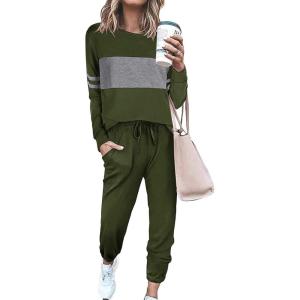 imagePRETTYGARDEN Womens 2 Piece Sets 2025 Long Sleeve Tops High Waisted Sweatpants Lounge Set Fall Fashion Travel OutfitsArmy Green