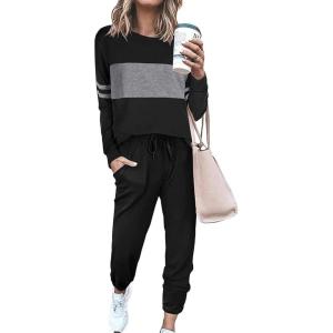 imagePRETTYGARDEN Womens 2 Piece Sets 2025 Long Sleeve Tops High Waisted Sweatpants Lounge Set Fall Fashion Travel OutfitsBlack