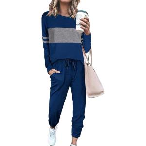 imagePRETTYGARDEN Womens 2 Piece Sets 2025 Long Sleeve Tops High Waisted Sweatpants Lounge Set Fall Fashion Travel OutfitsBright Blue