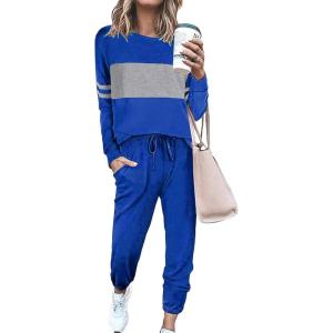 imagePRETTYGARDEN Womens 2 Piece Sets 2025 Long Sleeve Tops High Waisted Sweatpants Lounge Set Fall Fashion Travel OutfitsDark Blue