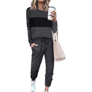 imagePRETTYGARDEN Womens 2 Piece Sets 2025 Long Sleeve Tops High Waisted Sweatpants Lounge Set Fall Fashion Travel OutfitsDark Grey
