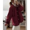 imagePRETTYGARDEN Womens 2025 Winter Coats Long Sleeve Button up Fuzzy Sherpa Fleece Jackets Outerwear Fall Fashion ClothesWine Red