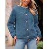 imagePRETTYGARDEN Womens Faux Fur Coat 2025 Fall Fuzzy Fleece Button up Shearling Cropped Jackets Winter Trendy OuterwearDenim Blue