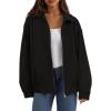 imagePRETTYGARDEN Faux Suede Bomber Jacket Women Fall Fashion 2025 Casual Zip Up Oversized Trendy Winter Clothing Outerwear CoatsBlack