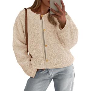 imagePRETTYGARDEN Womens 2025 Winter Faux Fur Coats Fuzzy Fleece Cropped Jackets Buttons Warm Casual Trendy Fall Fashion ClothesBeige