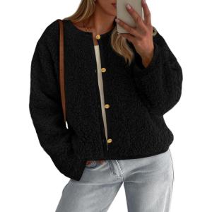 imagePRETTYGARDEN Womens 2025 Winter Faux Fur Coats Fuzzy Fleece Cropped Jackets Buttons Warm Casual Trendy Fall Fashion ClothesBlack