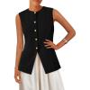 imagePRETTYGARDEN Summer Blazer Vest Tops for Women Sleeveless Button Down Business Casual Outfits Work Suit Vests WaistcoatBlack