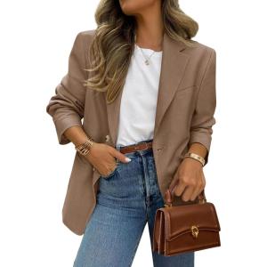 imagePRETTYGARDEN 2025 Blazers for Women Business Casual Long Sleeve Lapel Open Front Suit Jacket Work Blazer with PocketsBrown