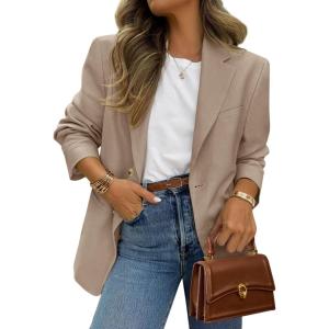 imagePRETTYGARDEN 2025 Blazers for Women Business Casual Long Sleeve Lapel Open Front Suit Jacket Work Blazer with PocketsCamel