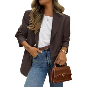 imagePRETTYGARDEN 2025 Blazers for Women Business Casual Long Sleeve Lapel Open Front Suit Jacket Work Blazer with PocketsCoffee