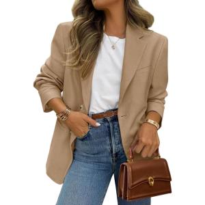 imagePRETTYGARDEN 2025 Blazers for Women Business Casual Long Sleeve Lapel Open Front Suit Jacket Work Blazer with PocketsDark Khaki