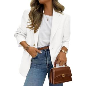 imagePRETTYGARDEN 2025 Blazers for Women Business Casual Long Sleeve Lapel Open Front Suit Jacket Work Blazer with PocketsWhite