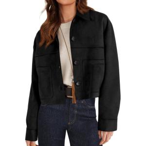 imagePRETTYGARDEN Womens Faux Suede Cropped Jacket Casual Lightweight Fall Fashion 2025 Winter Coats Outerwear Trendy ClothesBlack
