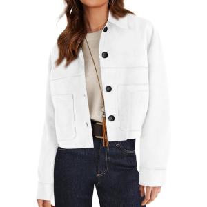 imagePRETTYGARDEN Womens Faux Suede Cropped Jacket Casual Lightweight Fall Fashion 2025 Winter Coats Outerwear Trendy ClothesWhite