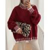 imagePRETTYGARDEN Womens 2025 Fall Oversized Pullover Sweaters Long Sleeve Mock Neck Chunky Knit Jumper Tops Winter ClothingWine Red