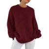 imagePRETTYGARDEN Womens Fall Long Sleeve Sweater Crew Neck Fuzzy Loose Fit Chunky Knit Oversized Pullover Sweaters Going Out TopsWine Red