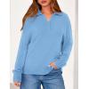 imagePRETTYGARDEN Womens Fall Quarter Zip Pullover Sweaters 2025 Dressy Casual Long Sleeve V Neck Collared Knit Jumper TopsLight Blue