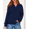 imagePRETTYGARDEN Womens Fall Quarter Zip Pullover Sweaters 2025 Dressy Casual Long Sleeve V Neck Collared Knit Jumper TopsNavy Blue