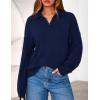 imagePRETTYGARDEN Womens Fall Quarter Zip Pullover Sweaters 2025 Dressy Casual Long Sleeve V Neck Collared Knit Jumper TopsNavy Blue