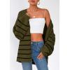 imagePRETTYGARDEN Womens Oversized Cardigan Sweaters 2025 Fall Long Lantern Sleeve Knit Open Front Lightweight SweaterStriped Army Green