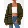 imagePRETTYGARDEN Womens Oversized Cardigan Sweaters 2025 Fall Long Lantern Sleeve Knit Open Front Lightweight SweaterStriped Army Green