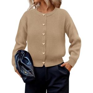 imagePRETTYGARDEN Cardigan Sweaters for Women Trendy Long Sleeve Open Front Button Down Jacket 2025 Fall Clothes Winter CoatsKhaki