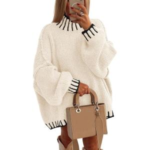 imagePRETTYGARDEN Womens 2025 Fall Oversized Pullover Sweaters Long Sleeve Mock Neck Chunky Knit Jumper Tops Winter ClothingWhite