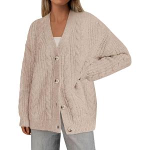 imagePRETTYGARDEN Womens Oversized Cable Knit Cardigan 2025 Fall Fashion Long Sleeve Open Front Chunky Sweaters Winter CoatsApricot