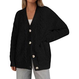 imagePRETTYGARDEN Womens Oversized Cable Knit Cardigan 2025 Fall Fashion Long Sleeve Open Front Chunky Sweaters Winter CoatsBlack