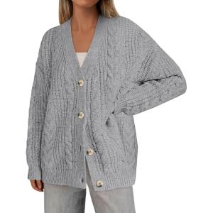 imagePRETTYGARDEN Womens Oversized Cable Knit Cardigan 2025 Fall Fashion Long Sleeve Open Front Chunky Sweaters Winter CoatsGrey