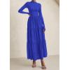 imagePRETTYGARDEN Long Sleeve Dress for Women 2025 Fall Eyelet Mock Neck A Line Elegant Classy Maxi Wedding Guest Dresses PocketsRoyal Blue