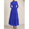 imagePRETTYGARDEN Long Sleeve Dress for Women 2025 Fall Eyelet Mock Neck A Line Elegant Classy Maxi Wedding Guest Dresses PocketsRoyal Blue