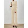 imagePRETTYGARDEN Long Sleeve Jumpsuit for Women Dressy Casual 2025 One Piece Mock Neck Jumpsuits Rompers Fall Outfits PocketsBeige