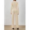 imagePRETTYGARDEN Long Sleeve Jumpsuit for Women Dressy Casual 2025 One Piece Mock Neck Jumpsuits Rompers Fall Outfits PocketsBeige