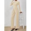 imagePRETTYGARDEN Long Sleeve Jumpsuit for Women Dressy Casual 2025 One Piece Mock Neck Jumpsuits Rompers Fall Outfits PocketsBeige